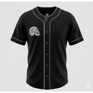 Lurking Class Black w White Piping Embroidered Button Up Baseball Jersey. Size L